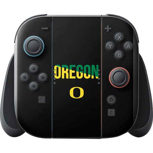 University of Oregon Split on Black Nintendo Switch 2 (2025) with Joy-Con Skin